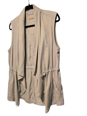 Max Jeans Cream Sleeveless Drawstring Costal Grandma Vest with Drape Collar
